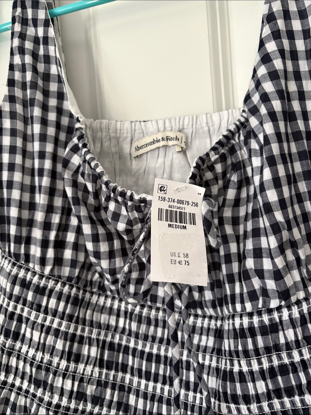Abercrombie & Fitch Black and White Gingham Smocked Mini Dress - Picture 5 of 6